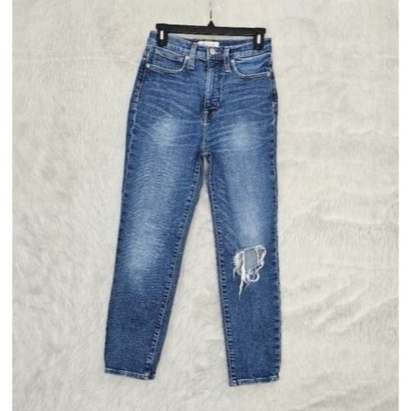Madewell Mom Jean Medium Wash Distressed Denim Slim Fit High Waisted 25 - Picture 1 of 14